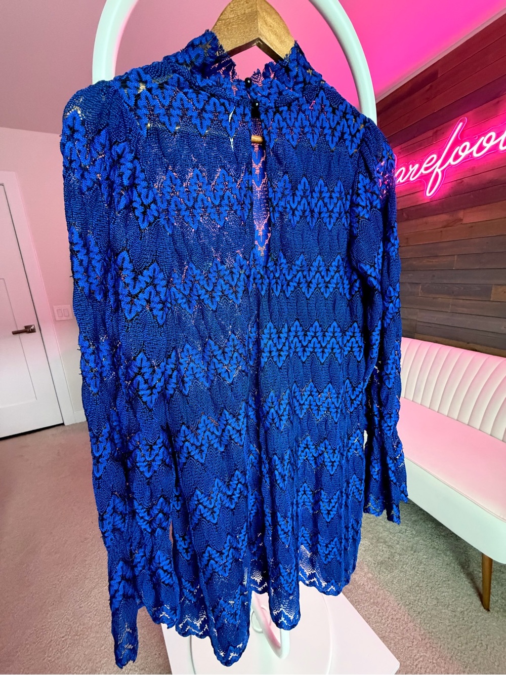 Free People Simone Blue Mock
Neck Lace Mini Dress Size S